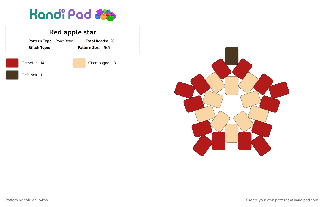 Red apple star - Pony Bead Pattern by st4r_on_p4ws on Kandi Pad - beige, red
