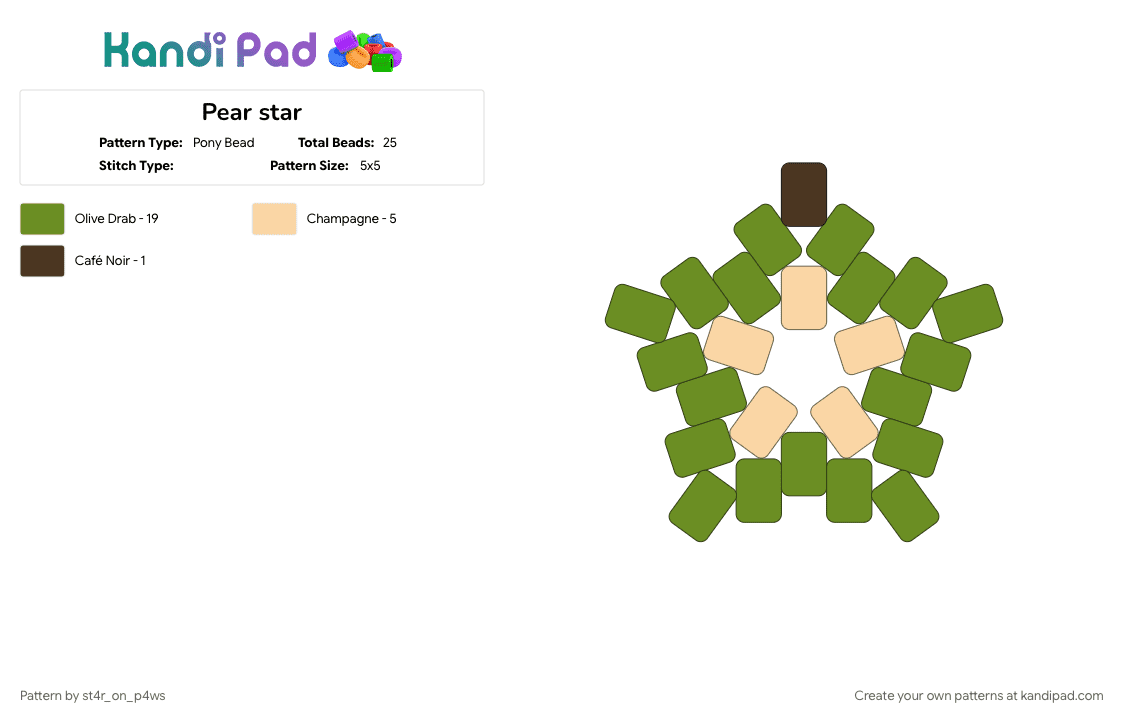 Pear star - Pony Bead Pattern by st4r_on_p4ws on Kandi Pad - green