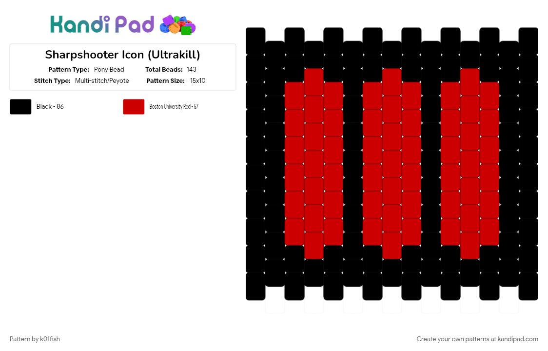 Sharpshooter Icon (Ultrakill) - Pony Bead Pattern by k01fish on Kandi Pad - black, icon, red, ultrakill, video game