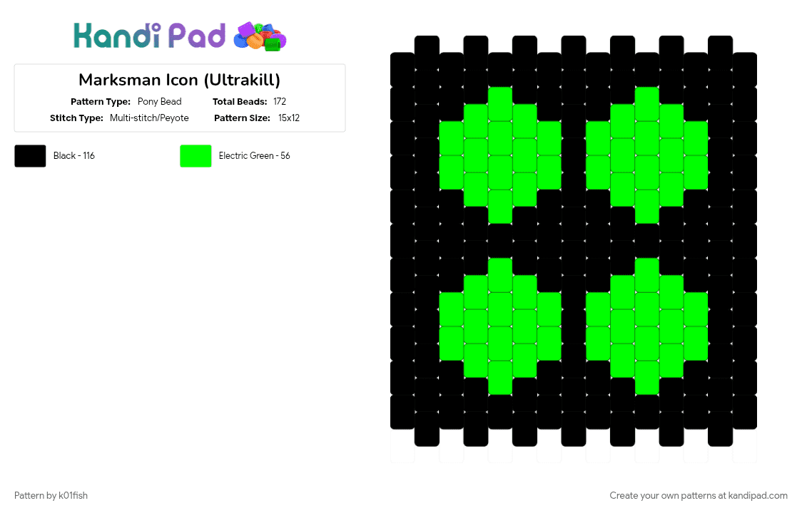 Marksman Icon (Ultrakill) - Pony Bead Pattern by k01fish on Kandi Pad - black, green, icon, revolver, ultrakill, video game