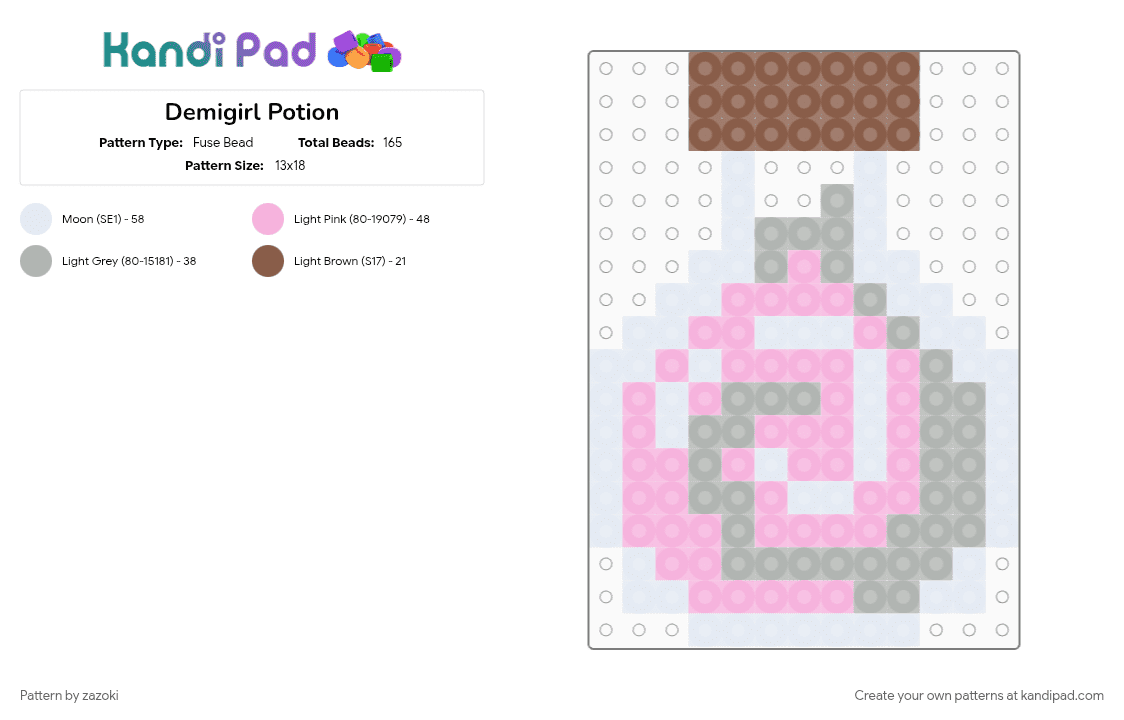 Demigirl Potion - Fuse Bead Pattern by zazoki on Kandi Pad - beige, pink