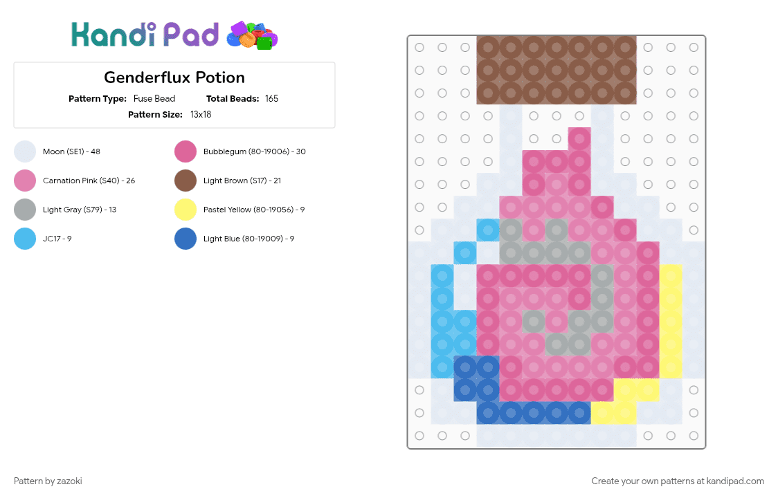 Genderflux Potion - Fuse Bead Pattern by zazoki on Kandi Pad - pink, tan
