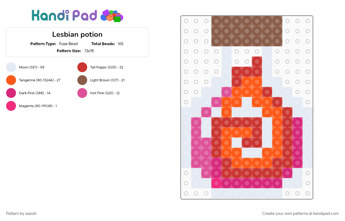 Lesbian potion - Fuse Bead Pattern by zazoki on Kandi Pad - orange, pink, red
