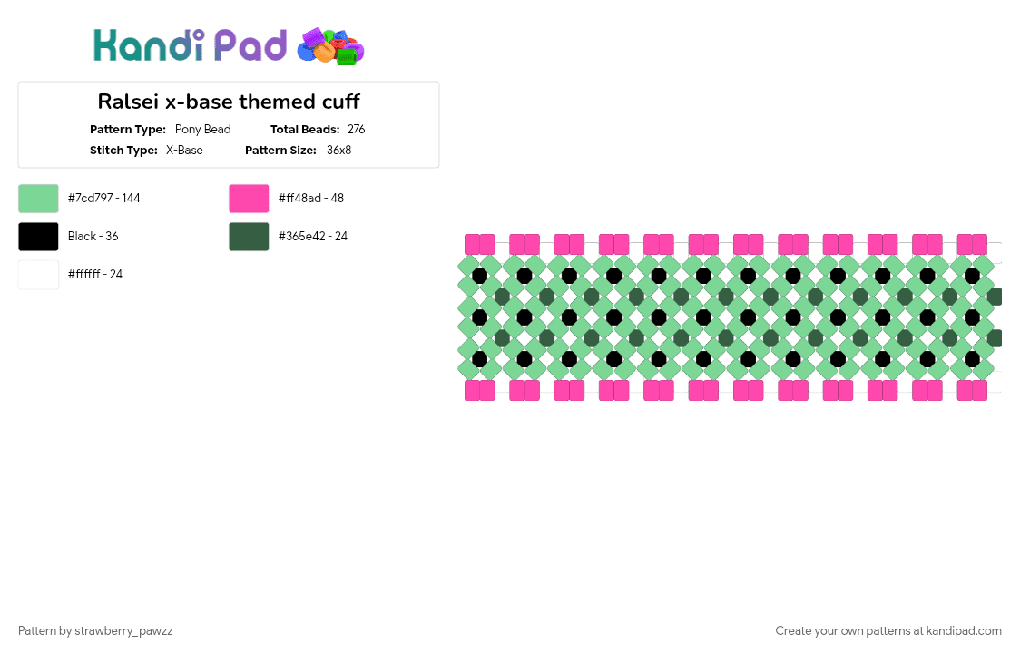 Ralsei x-base themed cuff - Pony Bead Pattern by strawberry_pawzz on Kandi Pad - deltarune, fandom, green, teal, themed, toby fox