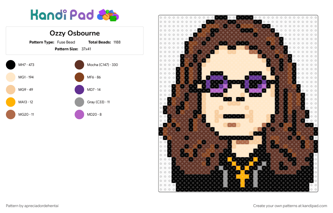 Ozzy Osbourne - Fuse Bead Pattern by apreciadordehentai on Kandi Pad - beige, brown