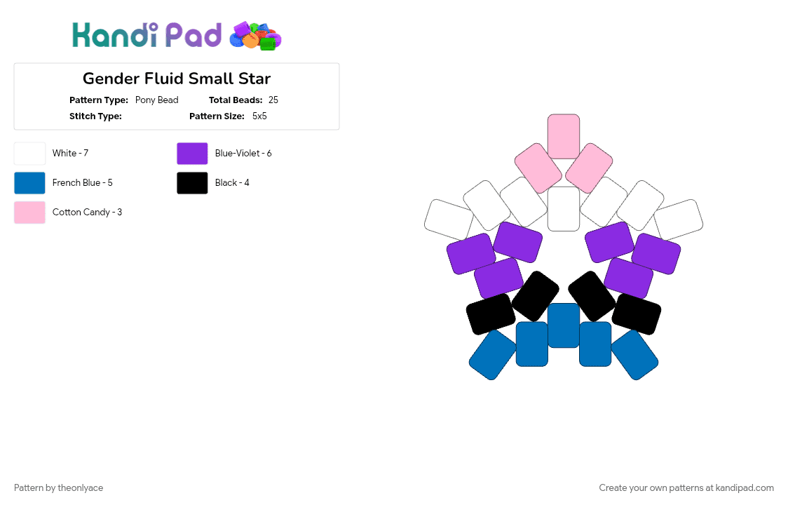 Gender Fluid Small Star - Pony Bead Pattern by theonlyace on Kandi Pad - blue, gender fluid, pride, pride flag, purple, queer, star