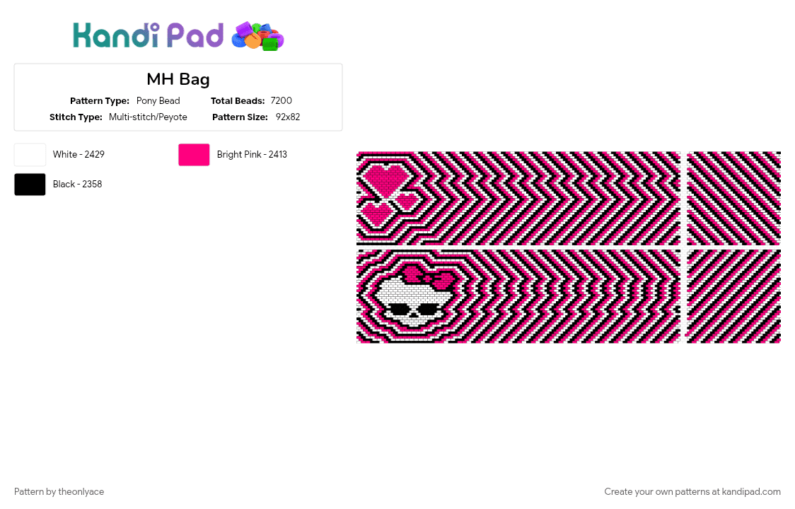 MH Bag - Pony Bead Pattern by theonlyace on Kandi Pad - bag, monster high, pink, scene, scenecore, white