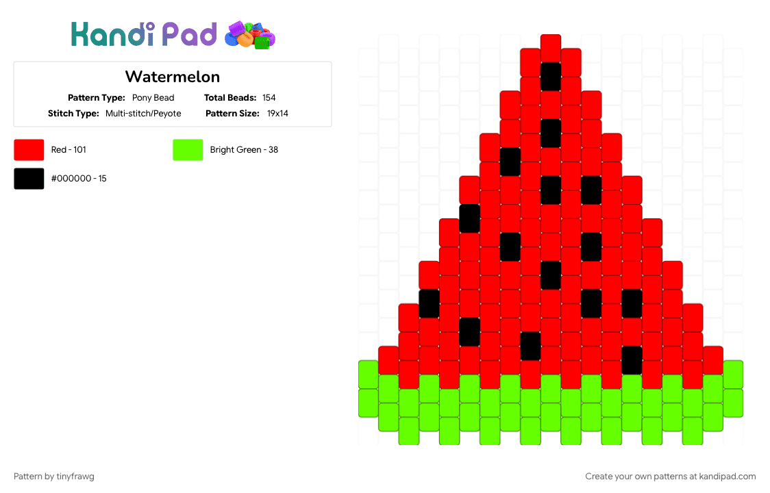Watermelon - Pony Bead Pattern by tinyfrawg on Kandi Pad - cotdfruit, green, red, watermelon
