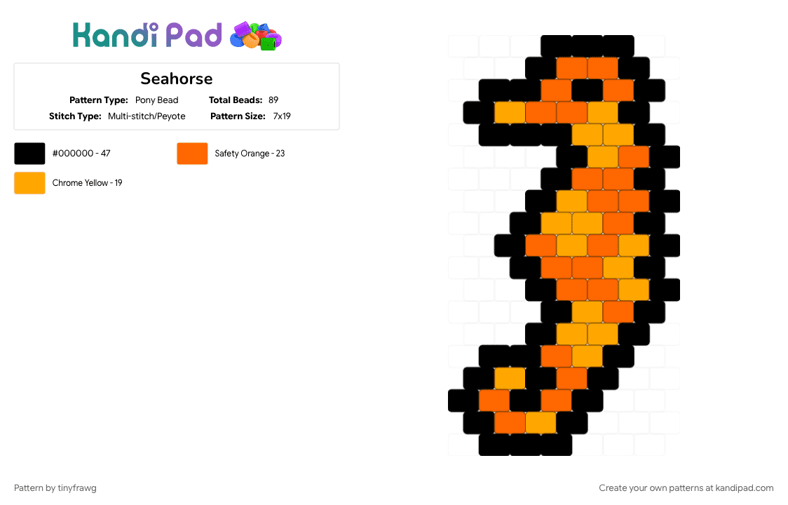 Seahorse - Pony Bead Pattern by tinyfrawg on Kandi Pad - animal, black, cute, ocean, orange, seahorse