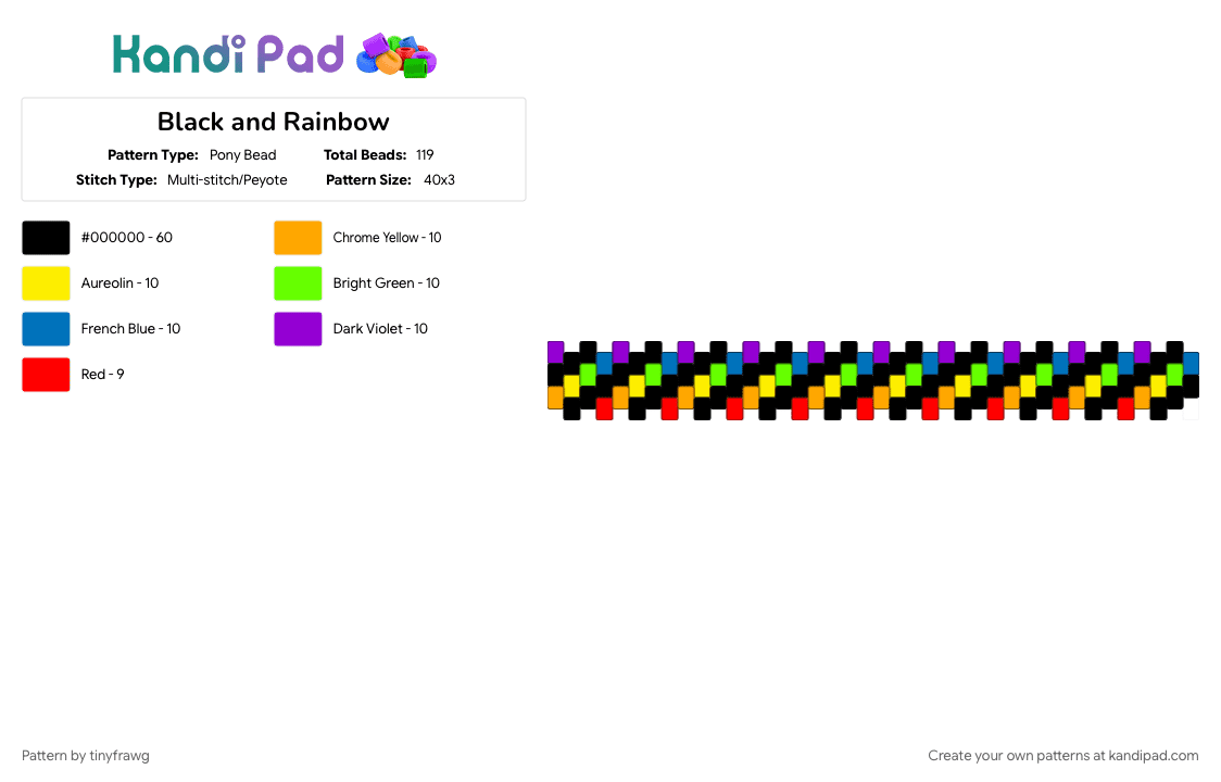Black and Rainbow - Pony Bead Pattern by tinyfrawg on Kandi Pad - black, colorful, green, orange, purple