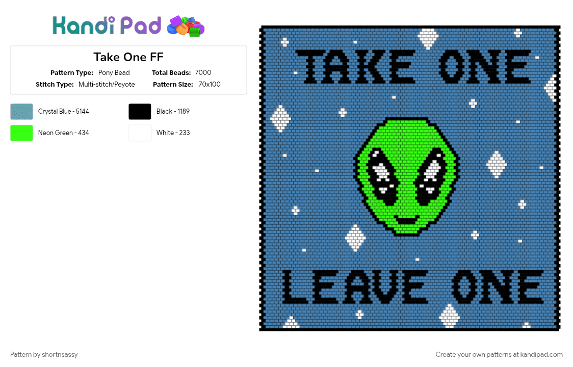 Take One FF - Pony Bead Pattern by shortnsassy on Kandi Pad - blue