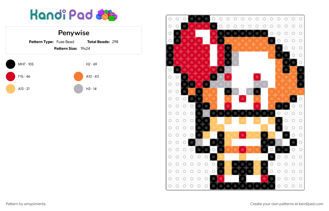 Penywise - Fuse Bead Pattern by amypimenta on Kandi Pad - clown, it, pennywise, red