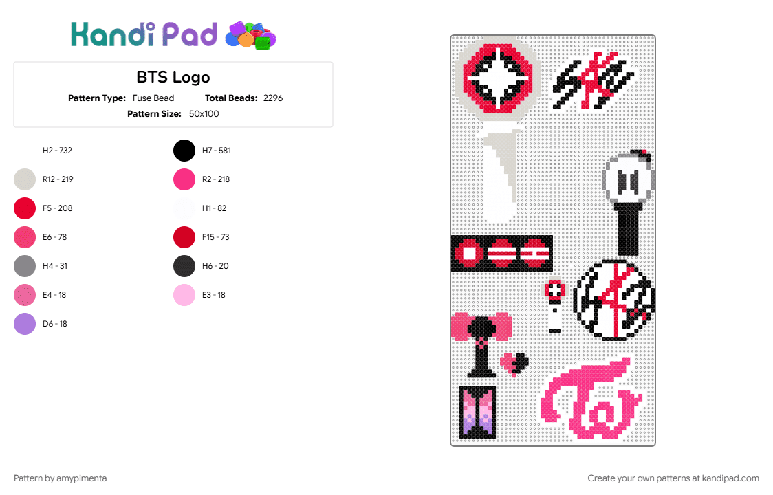 BTS Logo - Fuse Bead Pattern by amypimenta on Kandi Pad - pink, red