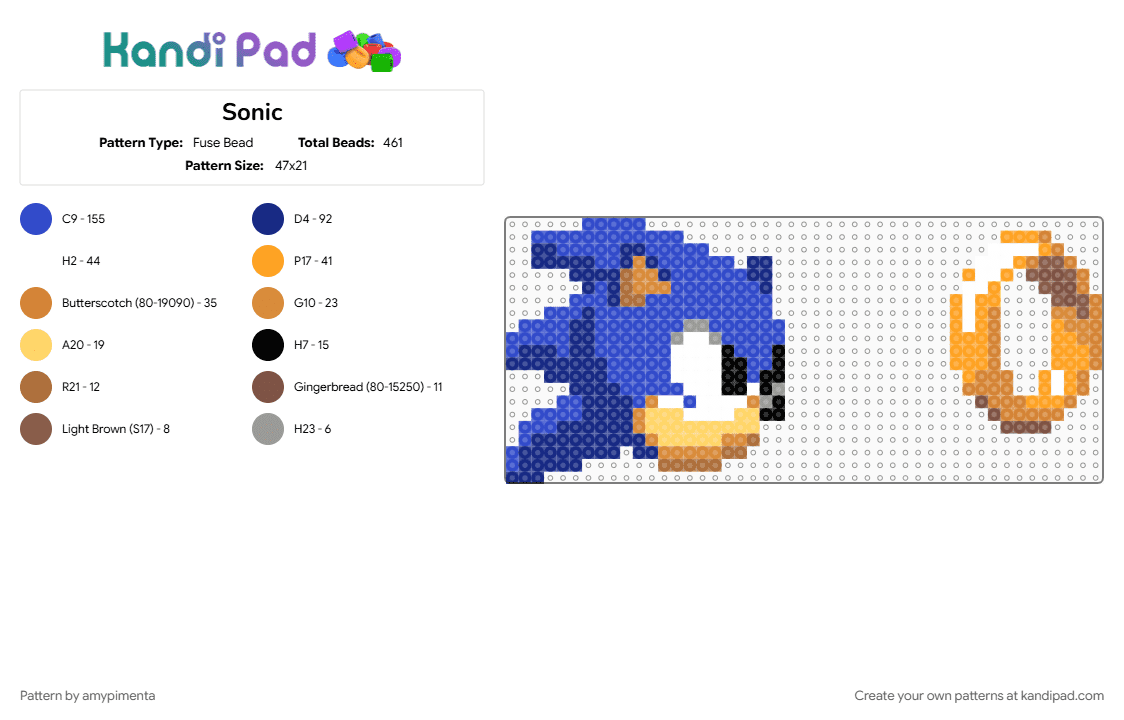 Sonic - Fuse Bead Pattern by amypimenta on Kandi Pad - blue, orange, purple