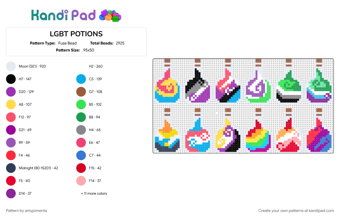 LGBT POTIONS - Fuse Bead Pattern by amypimenta on Kandi Pad - colorful, light blue, red, teal, white
