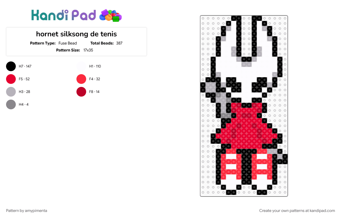 hornet silksong de tenis - Fuse Bead Pattern by amypimenta on Kandi Pad - red