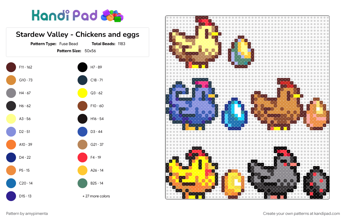 Stardew Valley - Chickens and eggs - Fuse Bead Pattern by amypimenta on Kandi Pad - blue, brown, colorful, gray, orange, yellow