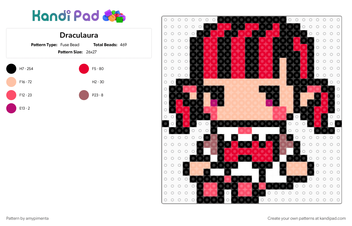 Draculaura - Fuse Bead Pattern by amypimenta on Kandi Pad - beige, black, red
