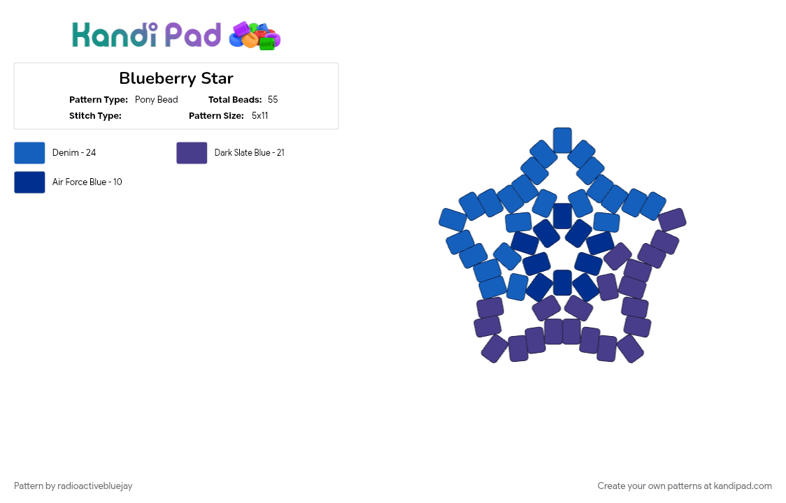 Blueberry Star - Pony Bead Pattern by radioactivebluejay on Kandi Pad - blue, blueberry, cotdfruit, purple, star