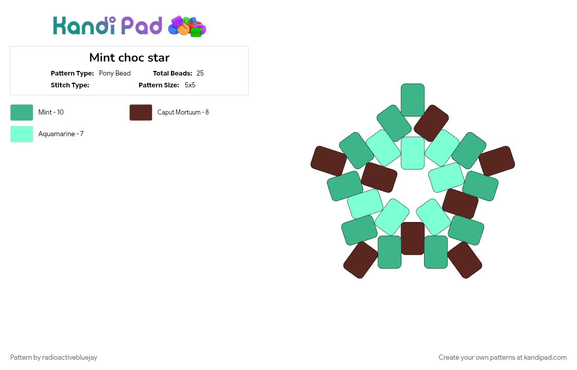 Mint choc star - Pony Bead Pattern by radioactivebluejay on Kandi Pad - brown, ice cream, mint, mint chocolate chip, star, sweets, teal