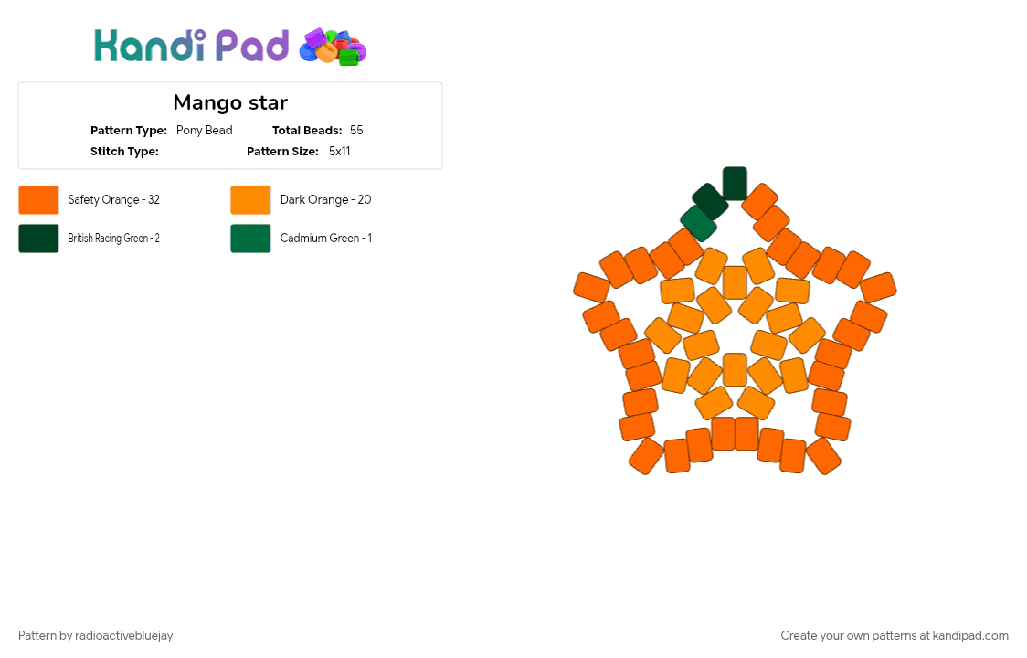 Orange star - Pony Bead Pattern by radioactivebluejay on Kandi Pad - cotdfruit, fruit, orange, oranges, star