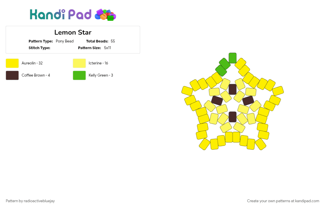 Lemon Star - Pony Bead Pattern by radioactivebluejay on Kandi Pad - cotdfruit, lemon, star, yellow