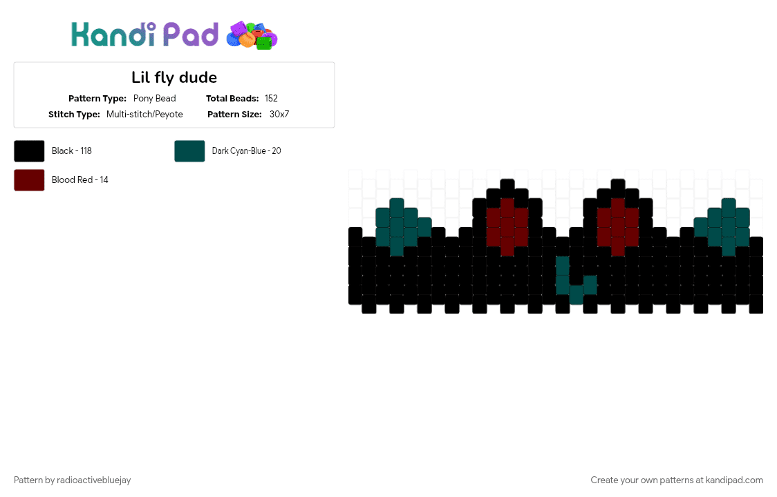 Lil fly dude - Pony Bead Pattern by radioactivebluejay on Kandi Pad - black, bug, cute, fly, multistitch