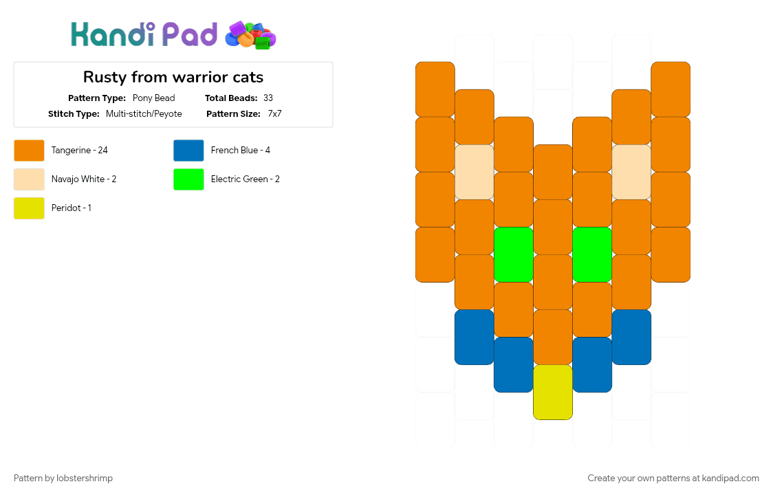 Rusty from warrior cats - Pony Bead Pattern by lobstershrimp on Kandi Pad - cats, character, orange, warrior cats