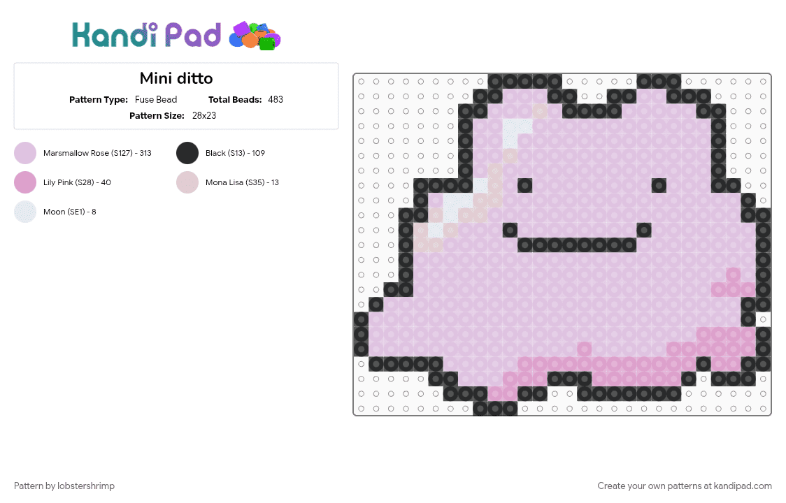 Mini ditto - Fuse Bead Pattern by lobstershrimp on Kandi Pad - ditto, pink, pokemon