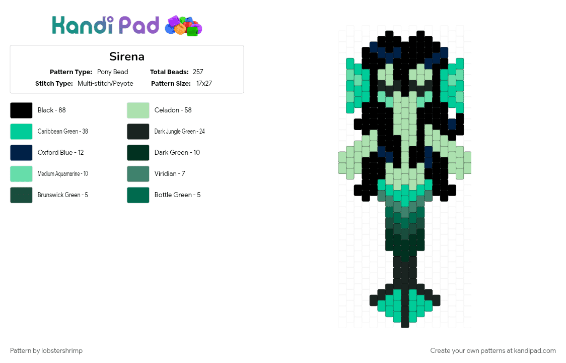 Sirena - Pony Bead Pattern by lobstershrimp on Kandi Pad - siren, sirena, teal, the lovers, wlw, yuri