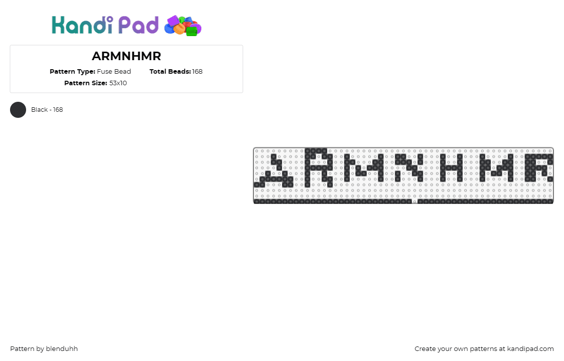 ARMNHMR - Fuse Bead Pattern by blenduhh on Kandi Pad - armnhmr,text,simple,dj,edm,music,black