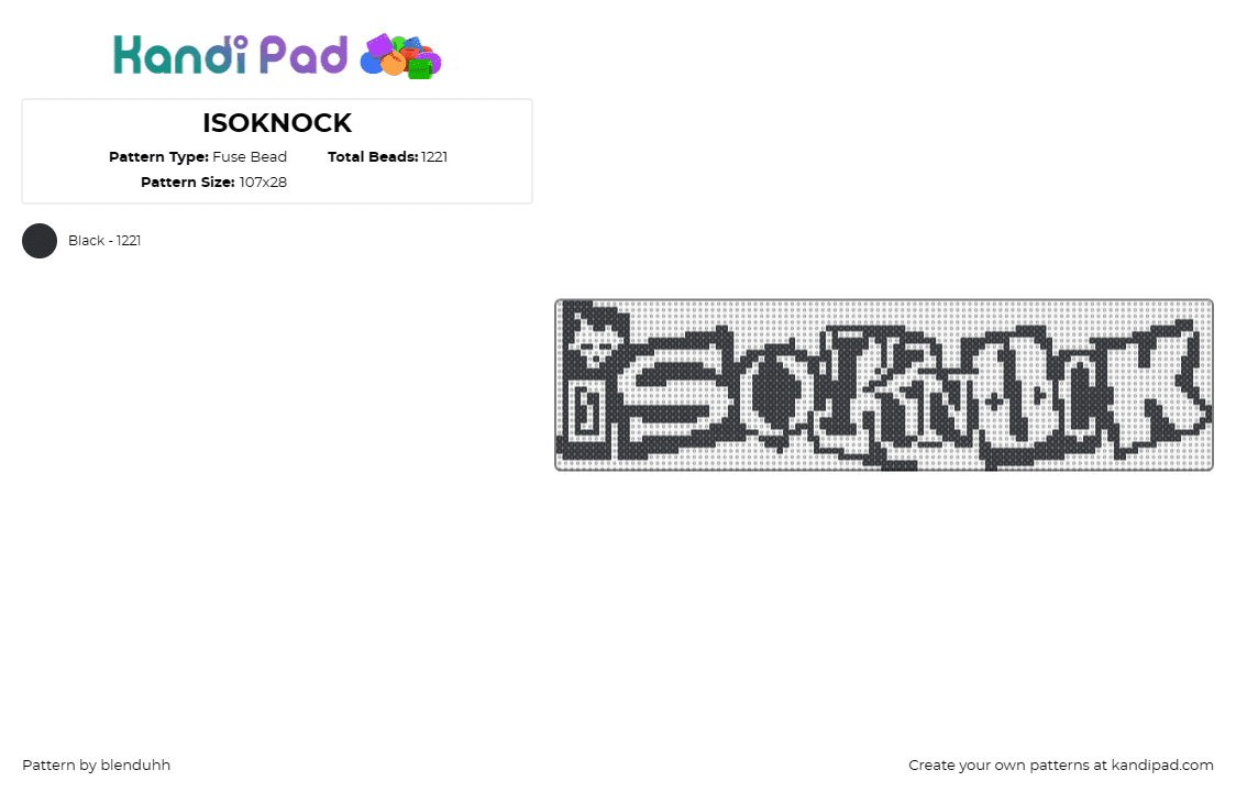 ISOKNOCK - Fuse Bead Pattern by blenduhh on Kandi Pad - isoknock,isoxo,knock2,dj,edm,music,graffiti,text,black