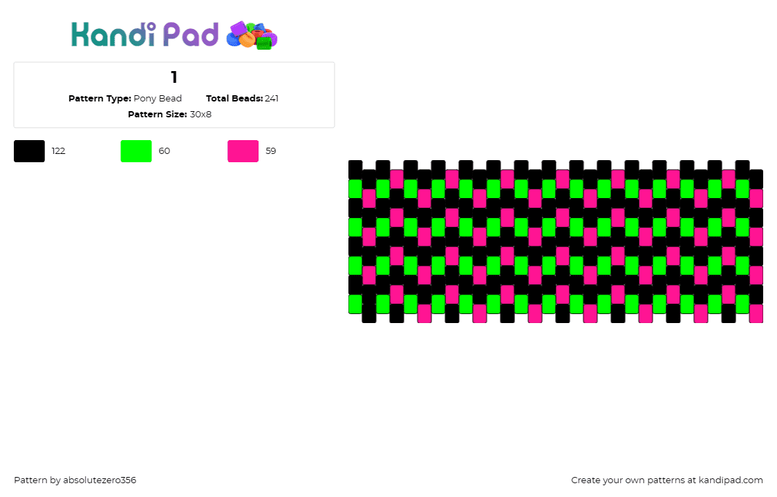 1 - Pony Bead Pattern by absolutezero356 on Kandi Pad - neon,trippy,colorful,dark,rave,cuff,pink,green,black