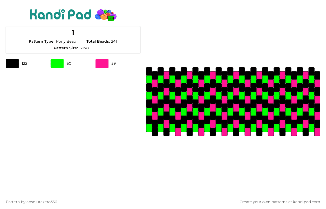 1 - Pony Bead Pattern by absolutezero356 on Kandi Pad - neon,trippy,colorful,dark,rave,cuff,pink,green,black