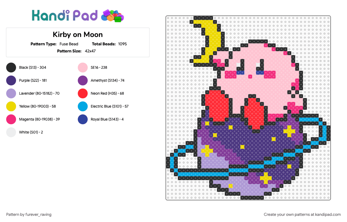 Kirby on Moon - Fuse Bead Pattern by furever_raving on Kandi Pad - pink, purple