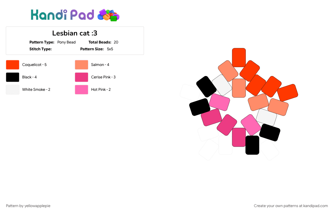 Lesbian cat :3 - Pony Bead Pattern by yellowapplepie on Kandi Pad - cat, pink, pride, red