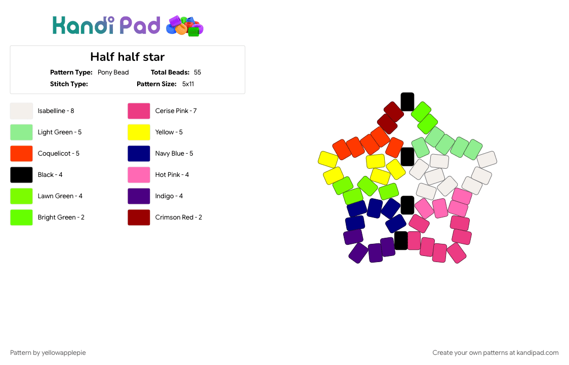 Half half star - Pony Bead Pattern by yellowapplepie on Kandi Pad - pink, purple, red