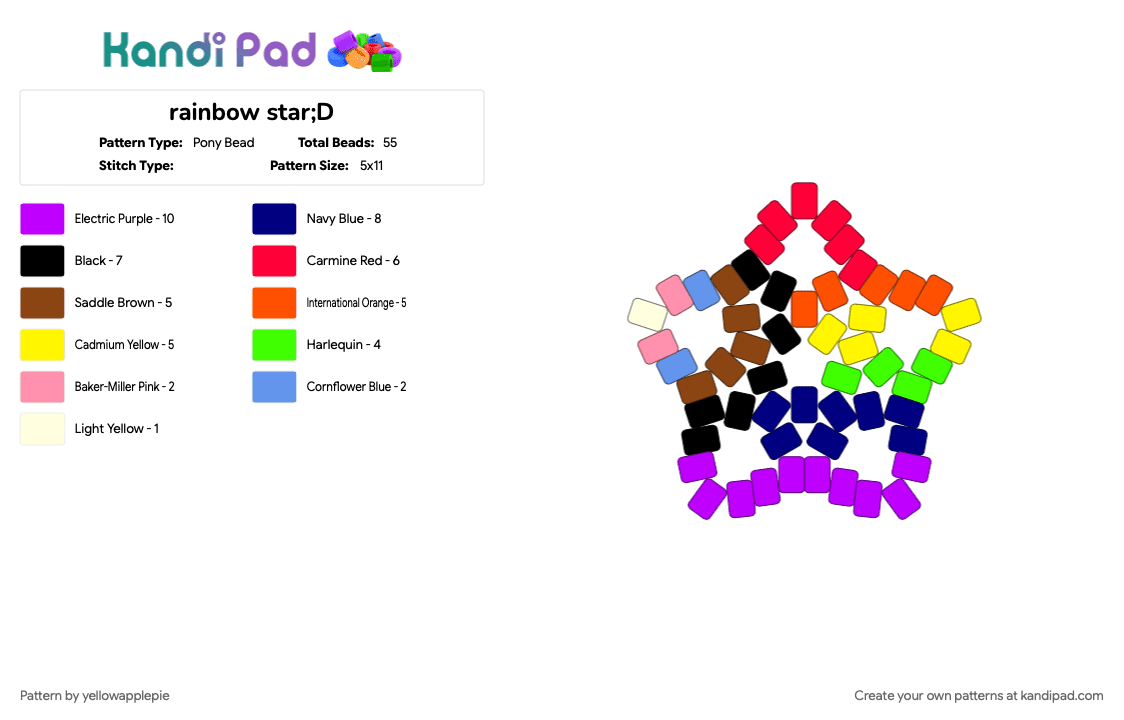 rainbow star;D - Pony Bead Pattern by yellowapplepie on Kandi Pad - purple, red