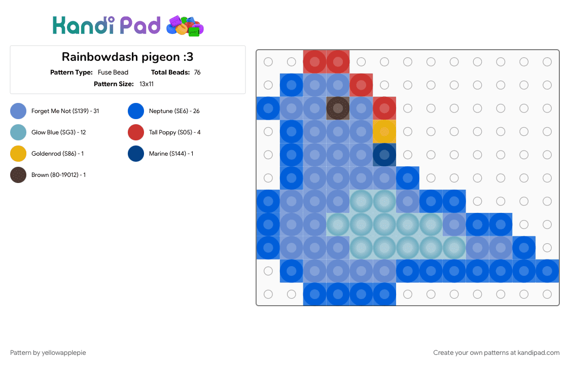 Rainbowdash pigeon :3 - Fuse Bead Pattern by yellowapplepie on Kandi Pad - bird, blue, colorful, funny, my little pony, pigeon, rainbow, rainbow dash, teal