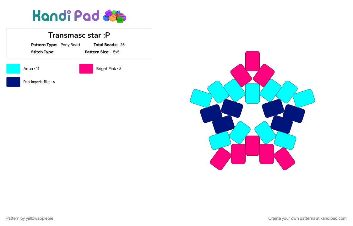 Transmasc star :P - Pony Bead Pattern by yellowapplepie on Kandi Pad - light blue, pink, pride, pride flag, transmasc, valid