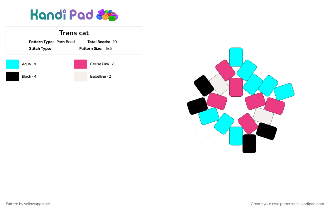 Trans cat - Pony Bead Pattern by yellowapplepie on Kandi Pad - cat, light blue, pink, pride