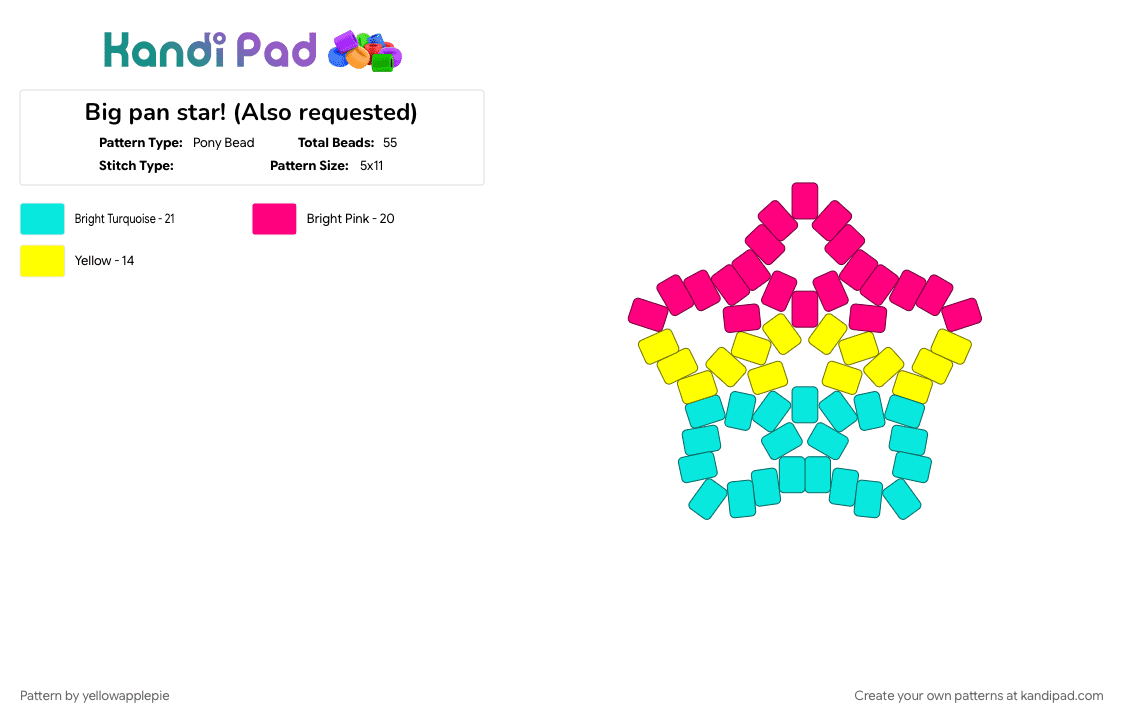 Big pan star! (Also requested) - Pony Bead Pattern by yellowapplepie on Kandi Pad - light blue, pink