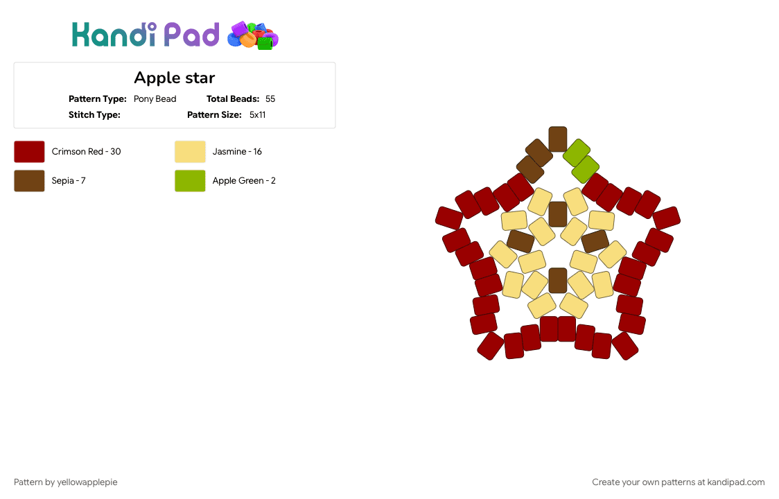 Apple star - Pony Bead Pattern by yellowapplepie on Kandi Pad - cotdfruit, red, yellow