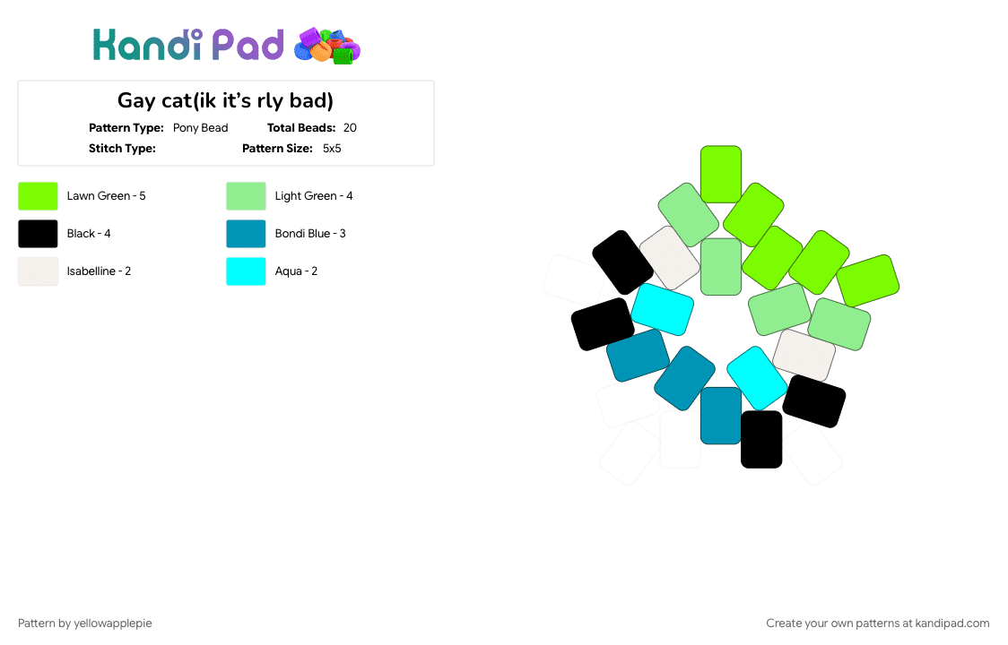 Gay cat(ik it’s rly bad) - Pony Bead Pattern by yellowapplepie on Kandi Pad - cat, green, light blue