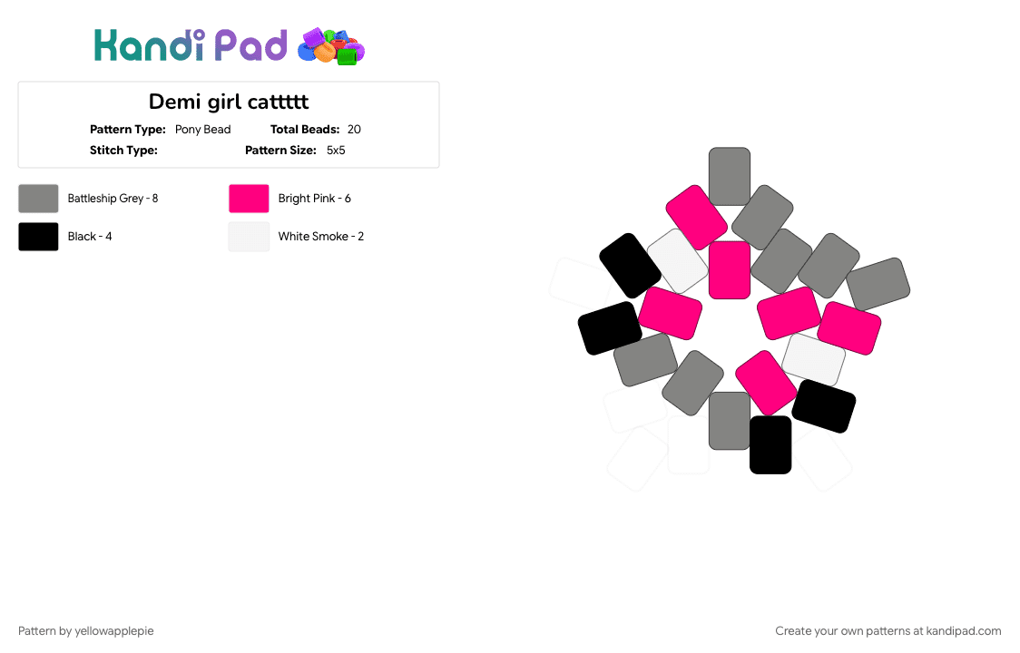 Demi girl cattttt - Pony Bead Pattern by yellowapplepie on Kandi Pad - gray, pink