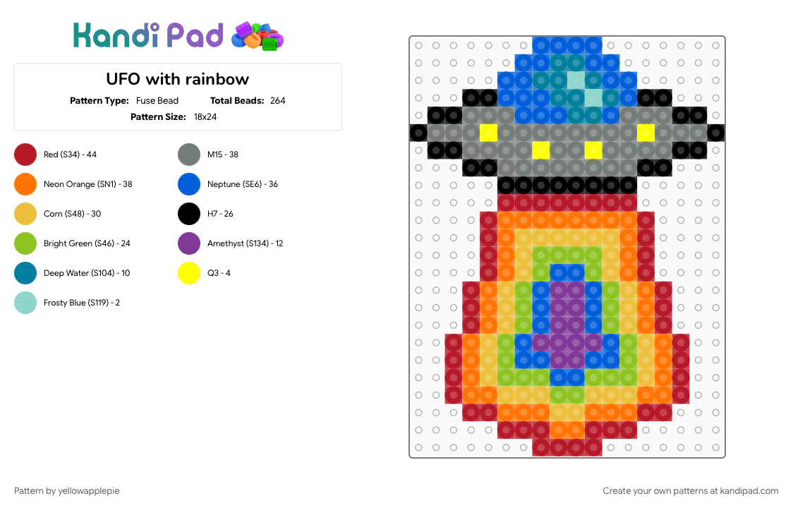 UFO with rainbow - Fuse Bead Pattern by yellowapplepie on Kandi Pad - colorful, green, red, yellow