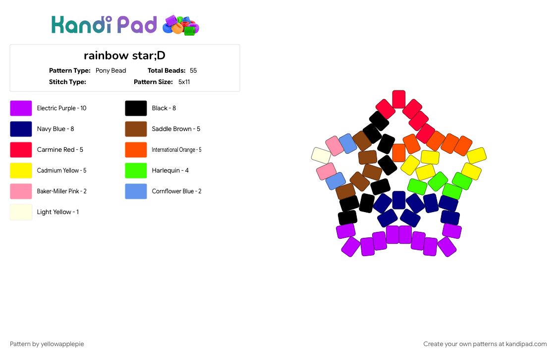 rainbow star;D - Pony Bead Pattern by yellowapplepie on Kandi Pad - purple, red