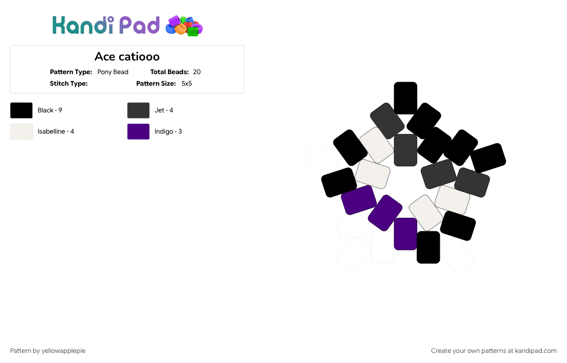 Ace catiooo - Pony Bead Pattern by yellowapplepie on Kandi Pad - black, cat, pride, purple, white