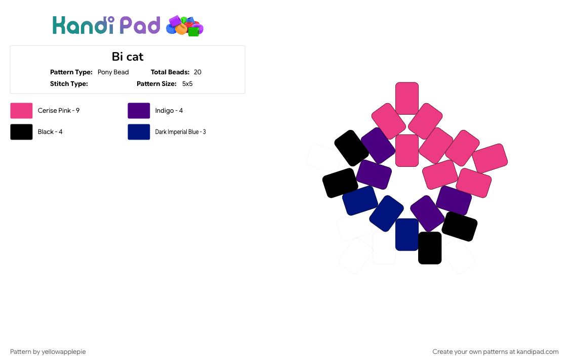 Bi cat - Pony Bead Pattern by yellowapplepie on Kandi Pad - cat, pink, pride, purple