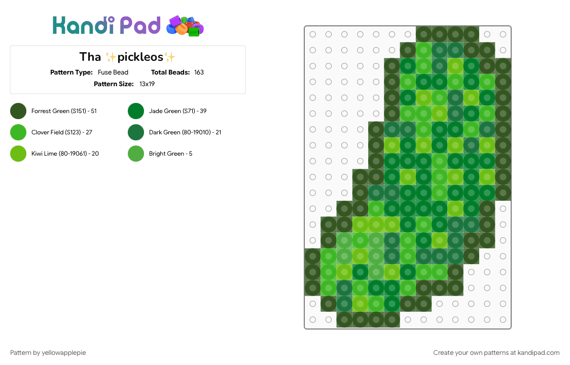 Tha ✨pickleos✨ - Fuse Bead Pattern by yellowapplepie on Kandi Pad - gold, green